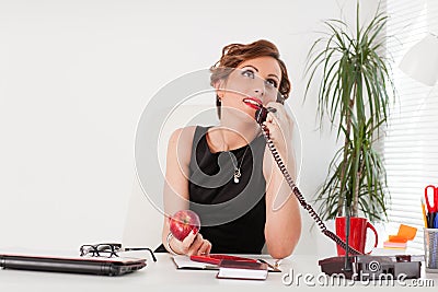 Businesswoman speaks by phone. Stock Photo