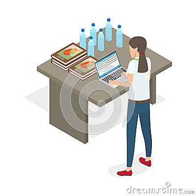 Businesswoman Standing and Practicing on Computer Vector Illustration