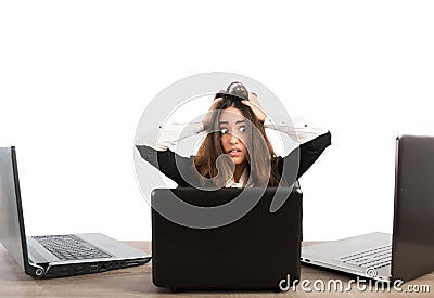 Businesswoman stressed at work Stock Photo