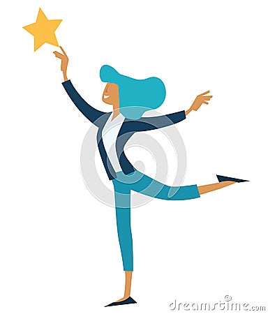 Businesswoman success and leadership woman holding gold star Vector Illustration