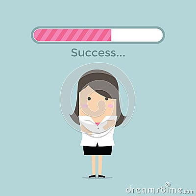 Businesswoman and success loading bar Vector Illustration