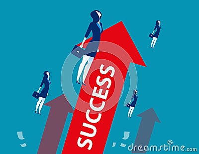 Businesswoman successful workers. Concept business flying up vector illustration. Vector Illustration