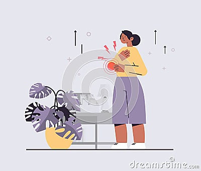 businesswoman suffering from elbow pain inflammation of muscles ache in body disease symptoms unhealthy body sickness Vector Illustration