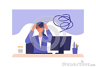 Businesswoman suffering from his depression. Clinical Depression concept Vector Illustration