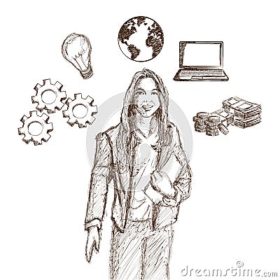 Businesswoman suit sketch, Vector illustration Vector Illustration