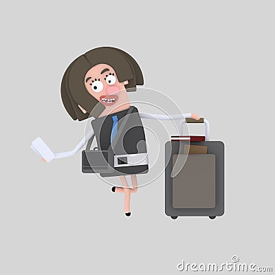 Businesswoman with suitcase Cartoon Illustration