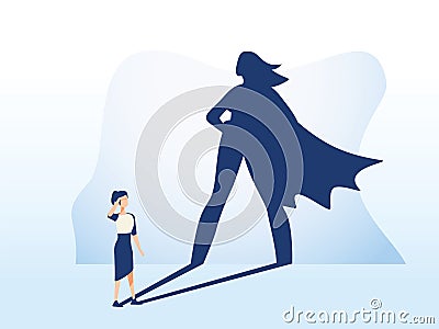 Businesswoman with superhero shadow vector concept. Business symbol of emancipation ambition, success and motivation Vector Illustration