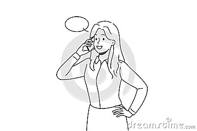 Businesswoman talk on cellphone with client Vector Illustration