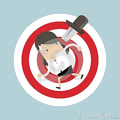 Businesswoman on target with knife. Vector Illustration