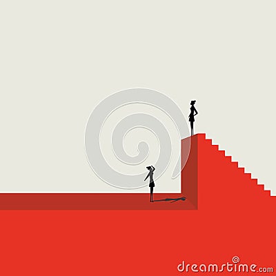 businesswoman at the top of the cliff. business concept in minimalist style. Career, leadership symbol. Vector Vector Illustration