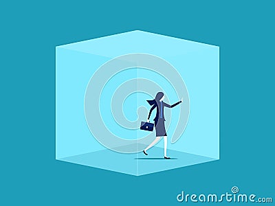 Businesswoman trapped in a cube. concept of lack of freedom Vector Illustration