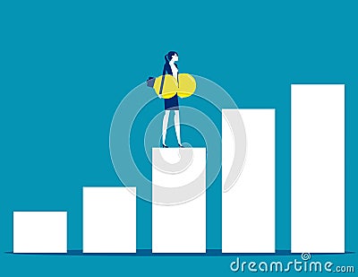 Businesswoman trying to climb diagram. Effort for success Vector Illustration