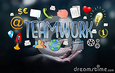 Businesswoman using hand-drawn teamwork presentation Stock Photo