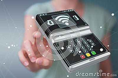 Businesswoman using home alarm security device 3D rendering Stock Photo