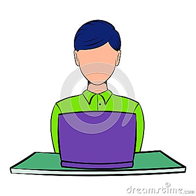 Businesswoman using laptop icon cartoon Vector Illustration