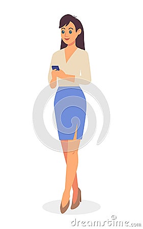 Businesswoman using smartphone. Vector Illustration