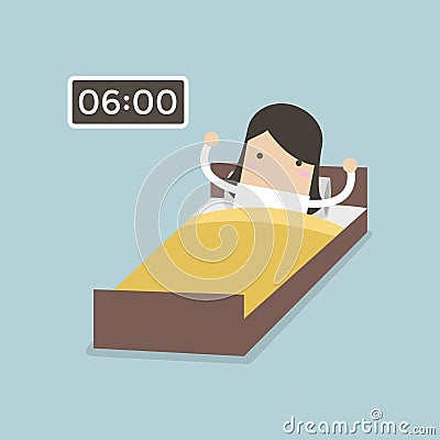 Businesswoman wake up early. Vector Illustration