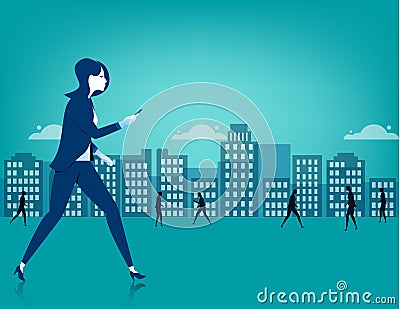 Businesswoman walking on city using a smart phone Vector Illustration