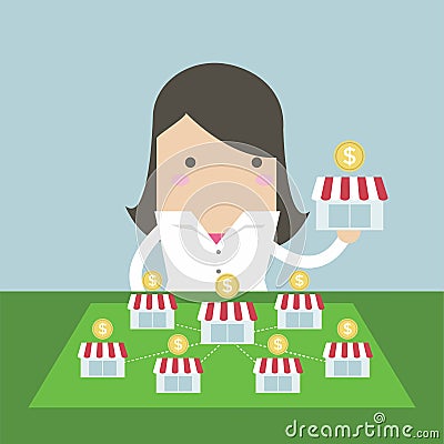 Businesswoman want to expand her business. Vector Illustration