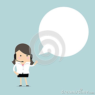 Businesswoman wearing headset with balloon text Vector Illustration