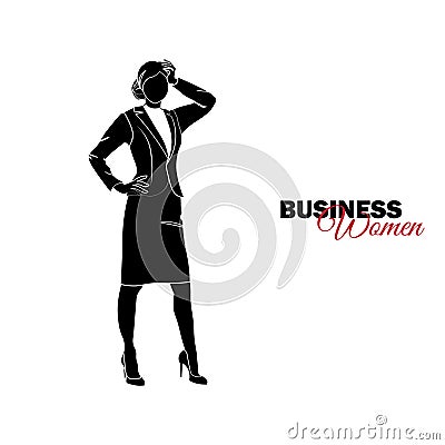 Woman in business suit. Businesswoman clings to her head, thinks Vector Illustration