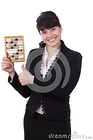 Businesswoman with wooden abacus. Stock Photo