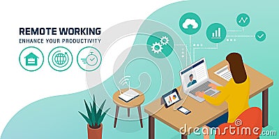 Businesswoman working from home Vector Illustration