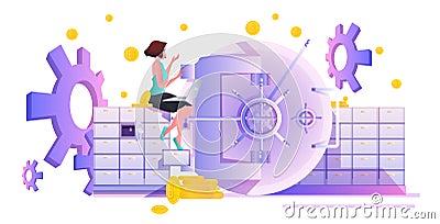businesswoman working on laptop concept of savings cash and investment earnings and profit concept Vector Illustration