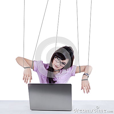 Businesswoman working like a slave 1 Stock Photo