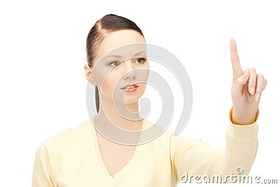 Businesswoman working with something imaginary Stock Photo