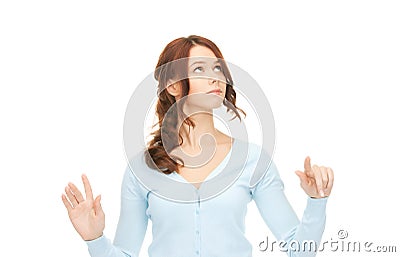 Businesswoman working with something imaginary Stock Photo