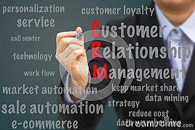 Businesswoman write Customer Relationship Management (CRM) relation concept Stock Photo