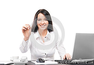 A businesswoman writing something with a marker Stock Photo