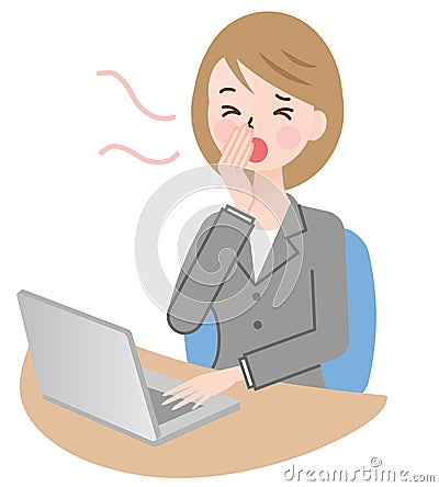 Businesswoman yawning, working at her desk Vector Illustration