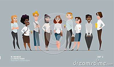 Businesswomen Collection in Modern Casual Business Wear Vector Illustration