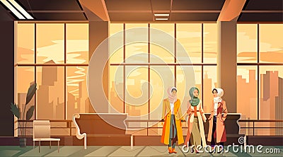 businesswomen discussing during meeting in business center office or hall modern loft interior Cartoon Illustration