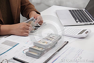 Businesswomen female accountant working in office business accounting financial workplace Stock Photo