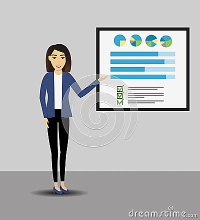 Businesswomen giving a presentation with banner. Infographic on office board. Business concept Stock Photo