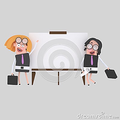 Businesswomen giving a presentation at white board Cartoon Illustration