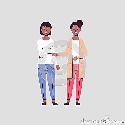 Businesswomen handshaking business partners couple hand shake during meeting agreement partnership concept african Vector Illustration