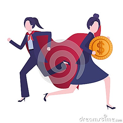 Businesswomen with hero coat and currency Vector Illustration