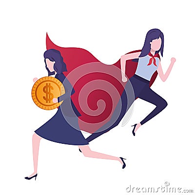 Businesswomen with hero coat and currency Vector Illustration