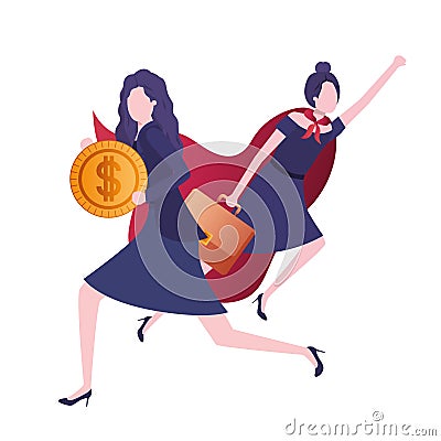 Businesswomen with hero coat and currency Vector Illustration