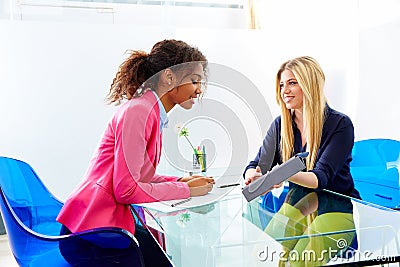 Businesswomen interview meeting multi ethnic Stock Photo