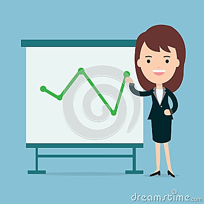 Businesswomen present with board. Vector Illustration