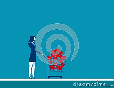Businesswomen shopping trolley with trophy Vector Illustration