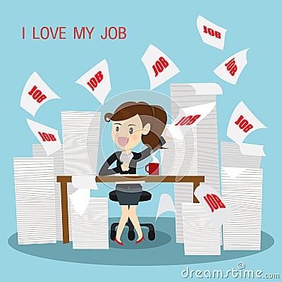 Businesswomen very happy do work. Vector Illustration