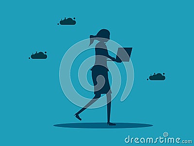 Businesswomen are working. Businesswoman standing holding a laptop. Vector Illustration