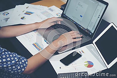 Businesswomen are working on a desk in the morning. Editorial Stock Photo