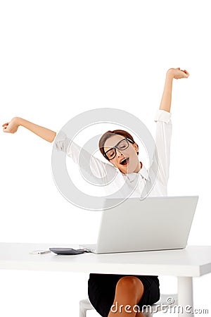 Busineswoman stretching and yawning Stock Photo